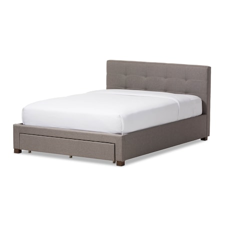 Baxton Studio Brandy Grey Upholstered King Size Platform Bed with Storage Drawer 131-7317
